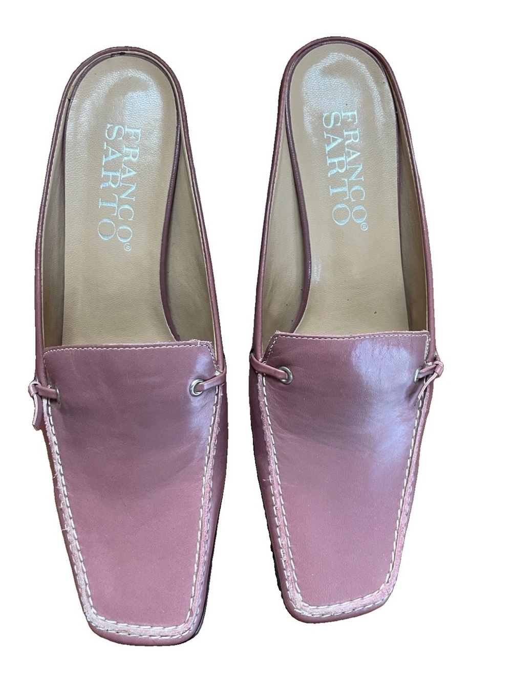 Franco Sarto Dusty Rose Leather Mule Loafers Contrast Stitching